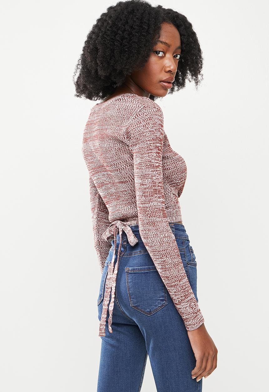 Koton - U-neck knit sweater - burgundy