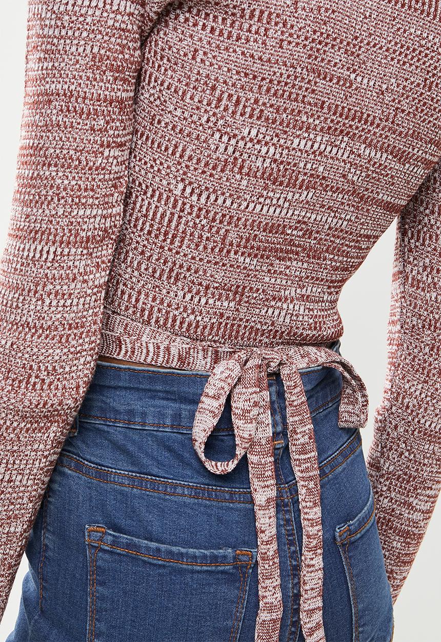 Koton - U-neck knit sweater - burgundy