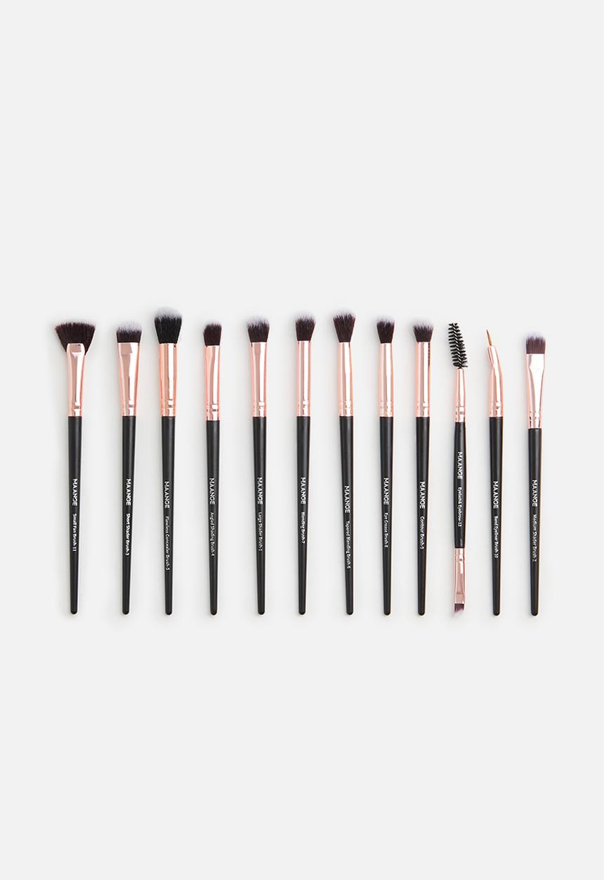 Glam Beauty - Maange 12 Piece Metallic Makeup Brush Set + Pouch - Black