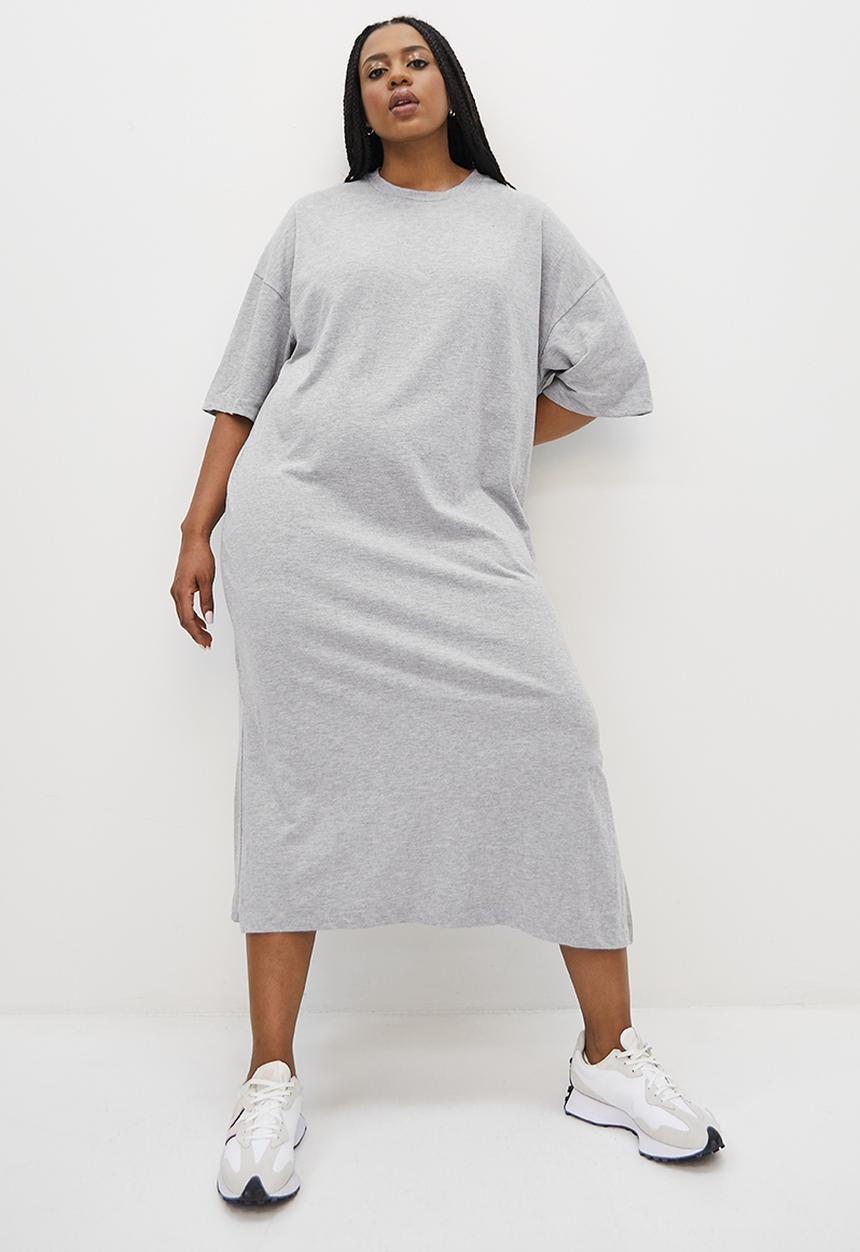 Superbalist - Dropped shoulder T-shirt dress - grey melange