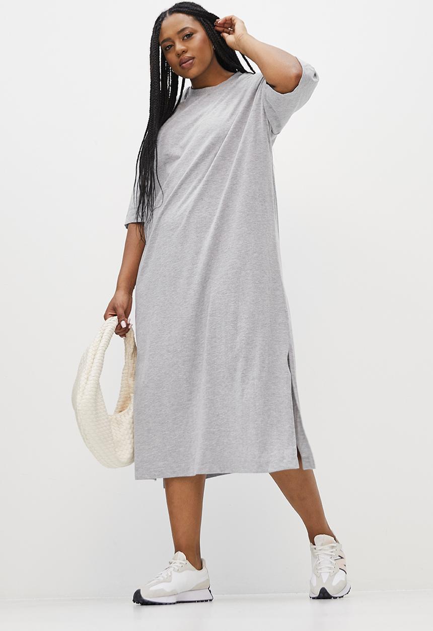 Superbalist - Dropped shoulder T-shirt dress - grey melange