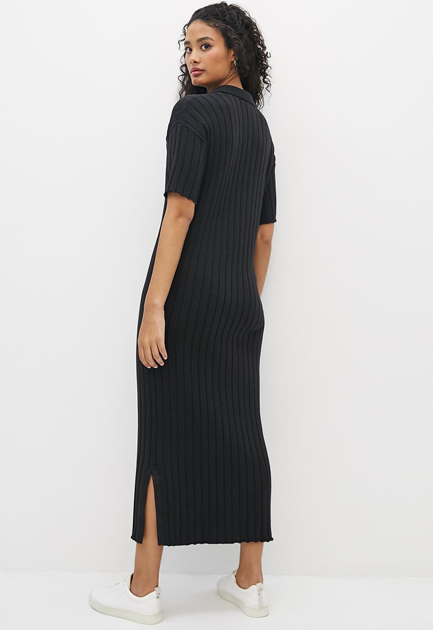 edit - Long collared slit tunic - black