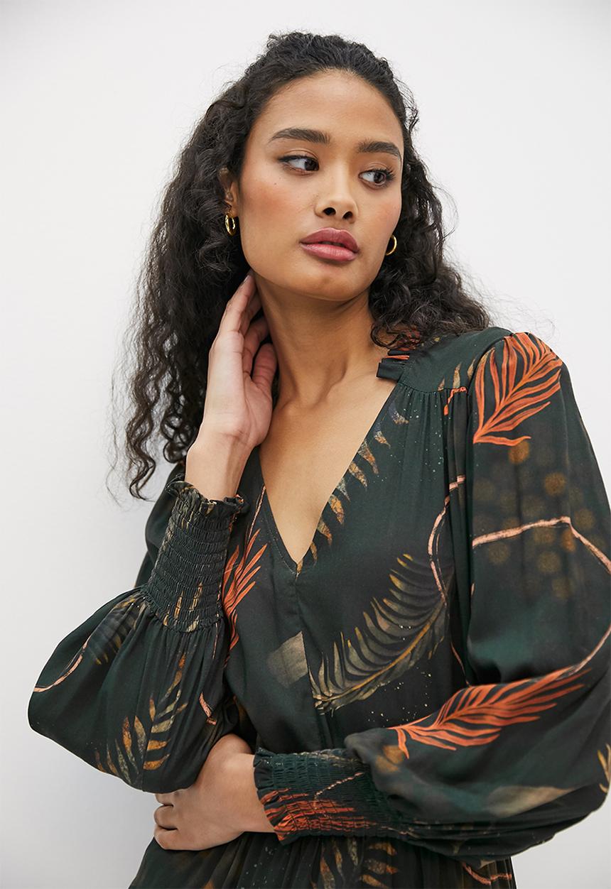 edit - Frill femme tiered maxi dress - abstract dark foliage