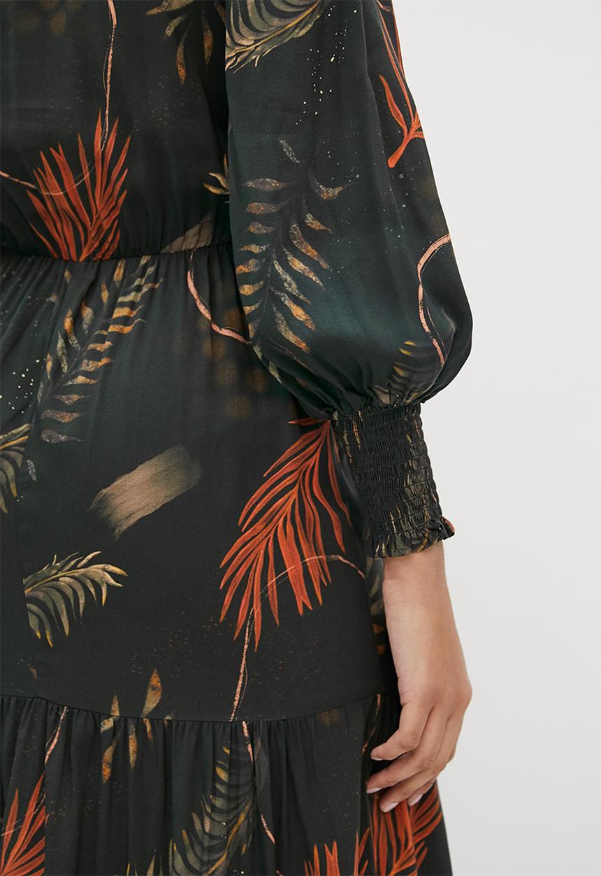 edit - Frill femme tiered maxi dress - abstract dark foliage