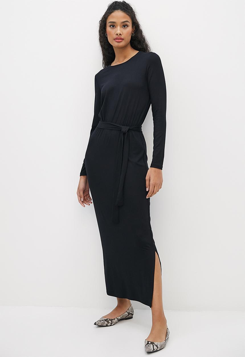 edit - Waisted knit column midi - black