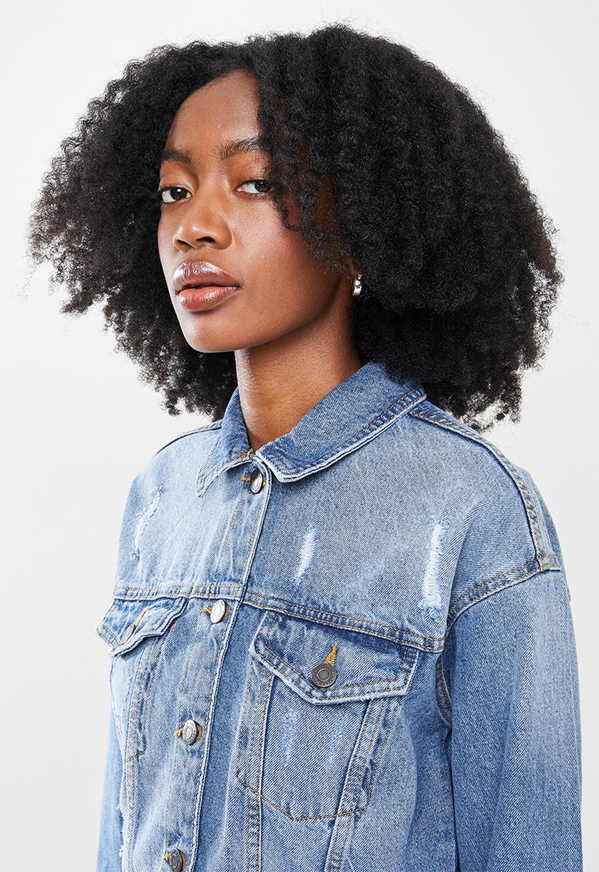 Noisy May - Carol long sleeve destroy  denim jacket - blue 