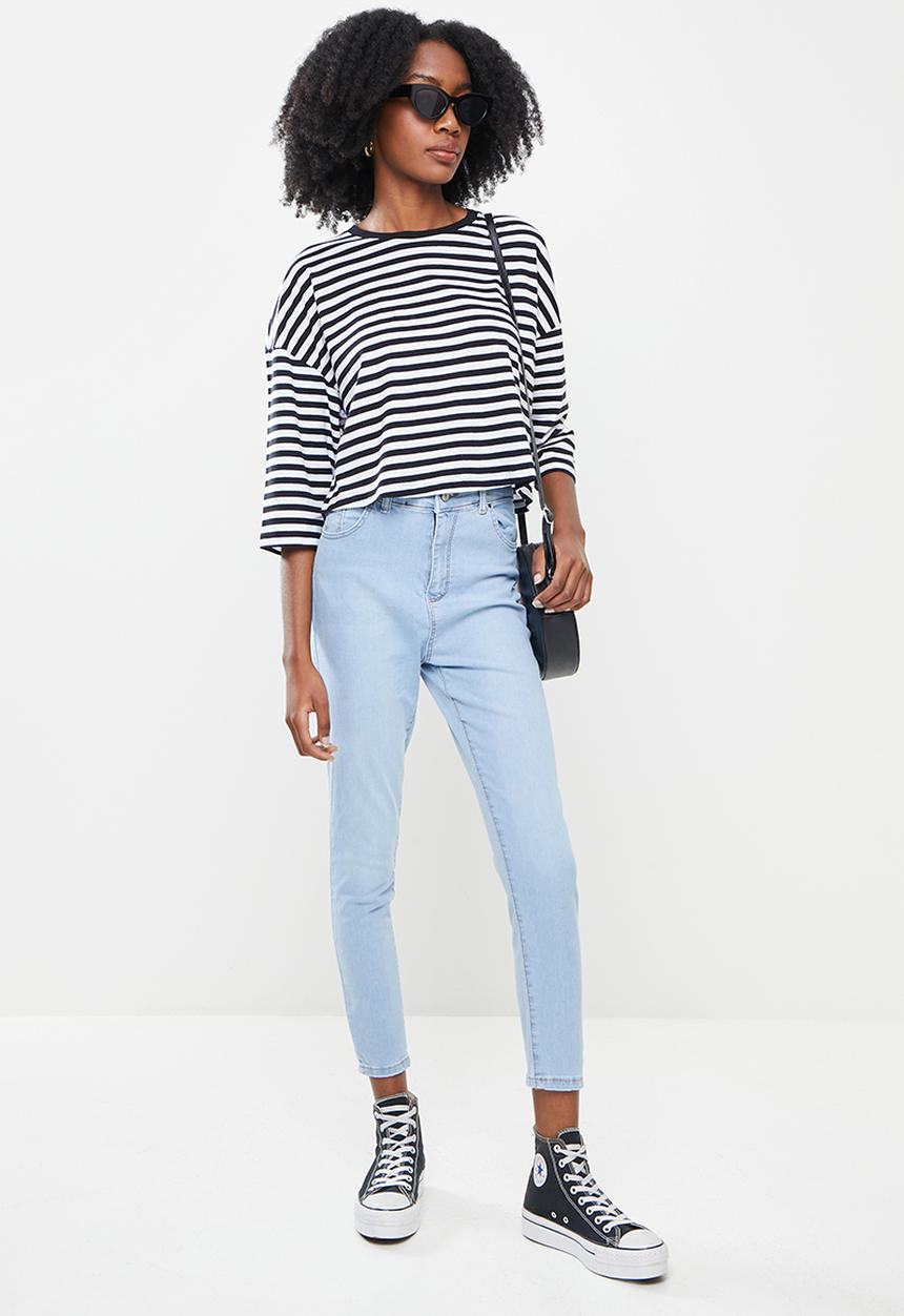 Noisy May - Nelly stripe 3/4  o-neck top - black & white 