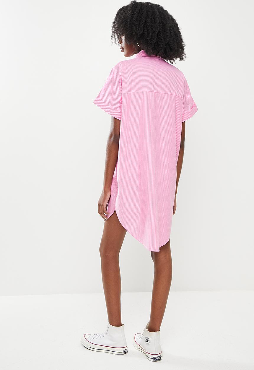 Noisy May - Alba short sleeve short shirt dress - pink & white 