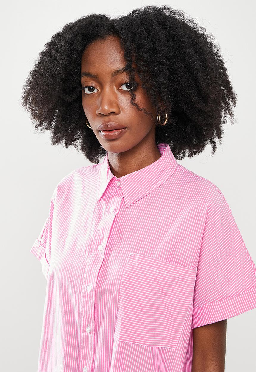 Noisy May - Alba short sleeve short shirt dress - pink & white 