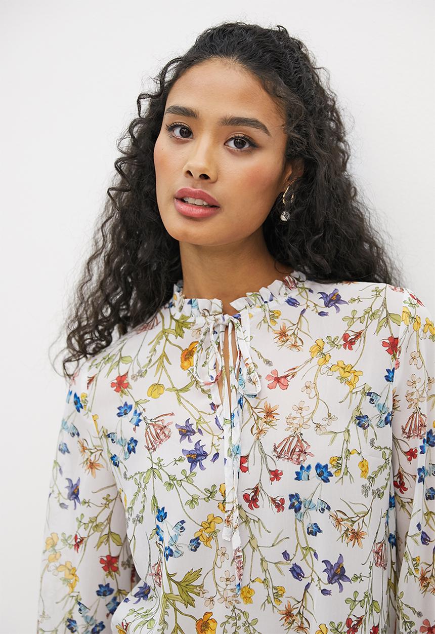 edit - Chiffon piecrust collar blouse - multi botanical floral