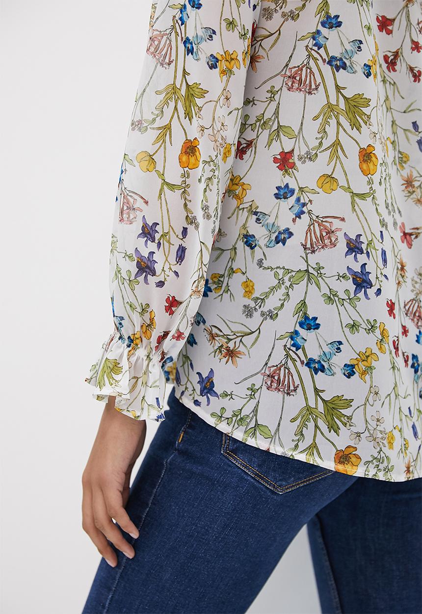 edit - Chiffon piecrust collar blouse - multi botanical floral