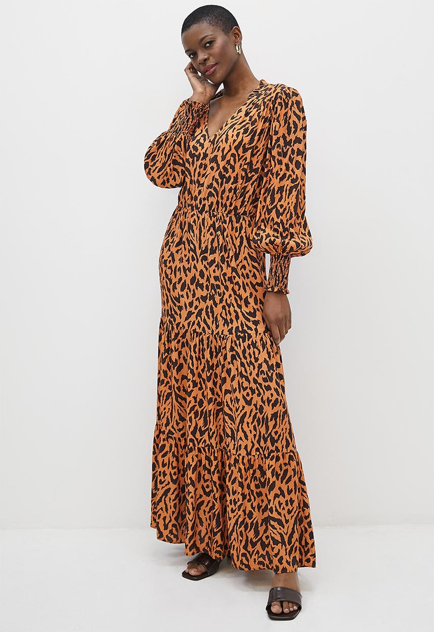 edit - Frill femme tiered maxi dress - natural animal