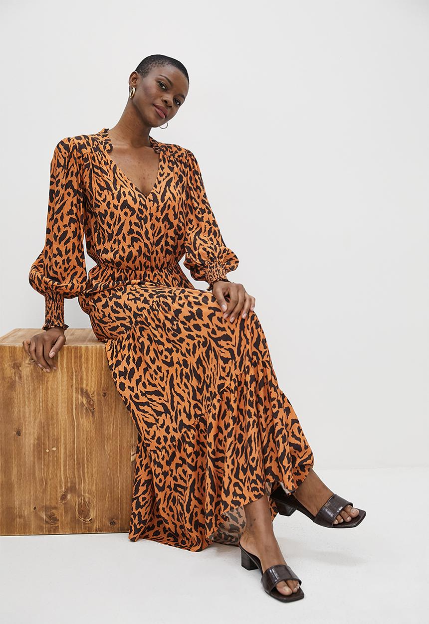 edit - Frill femme tiered maxi dress - natural animal
