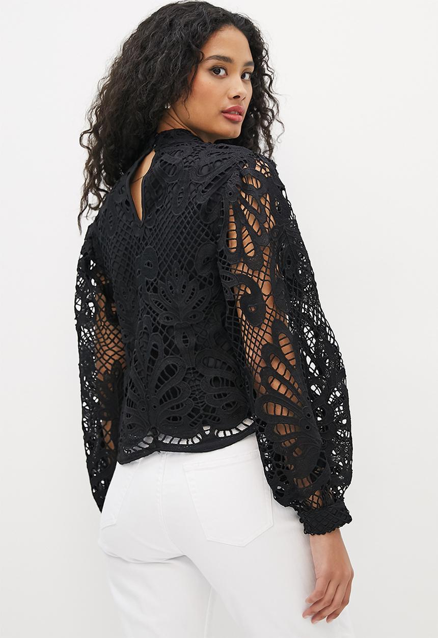 MILLA - Lace statement sleeve blouse - black