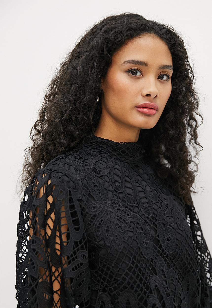 MILLA - Lace statement sleeve blouse - black