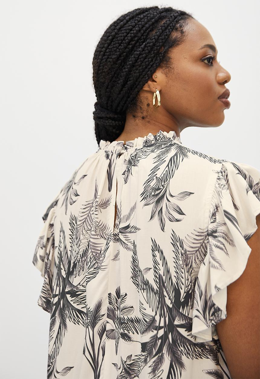 edit Plus - High neck frilly blouse - neutral & black
