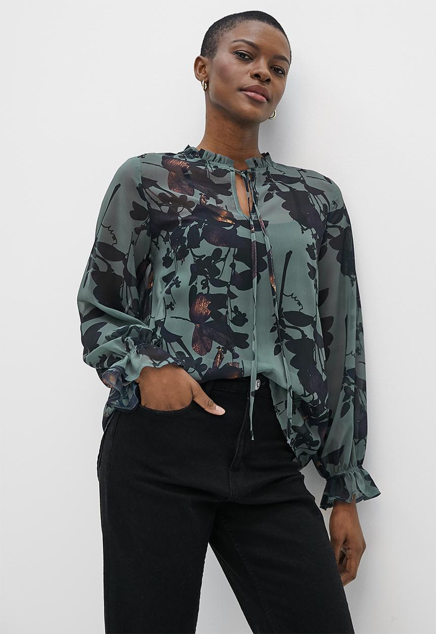 edit - Chiffon piecrust collar blouse - moody botanical