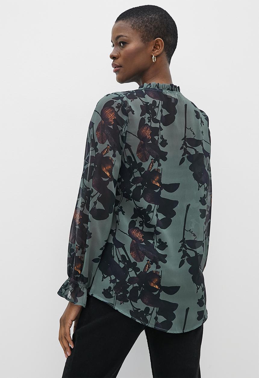 edit - Chiffon piecrust collar blouse - moody botanical