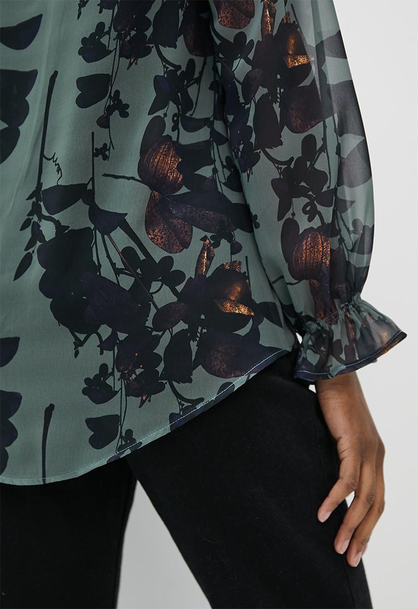 edit - Chiffon piecrust collar blouse - moody botanical