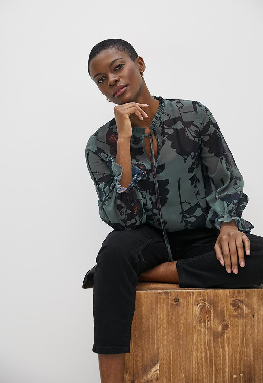 edit - Chiffon piecrust collar blouse - moody botanical
