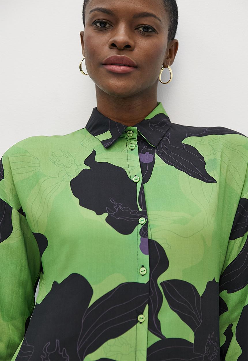 edit - Collumn collar shirt dress - green black bold floral