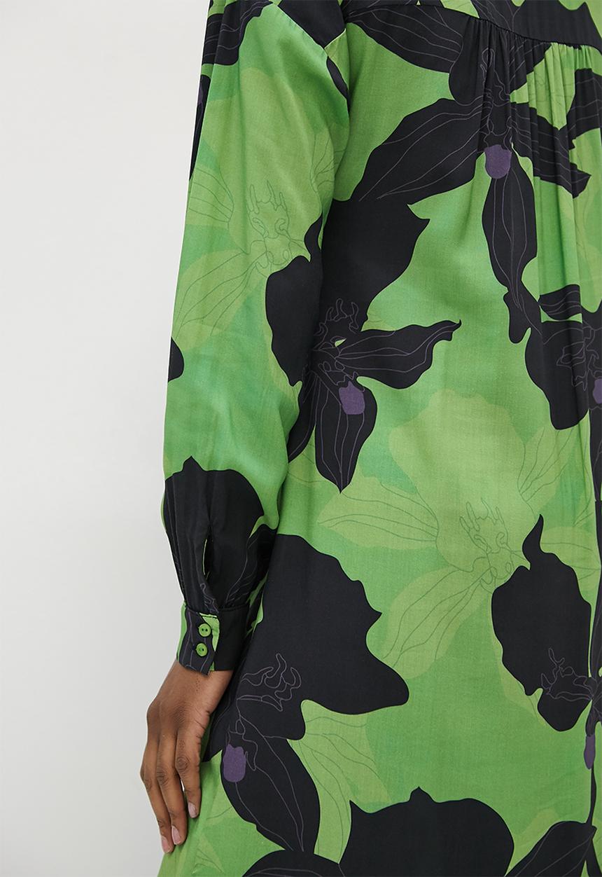 edit - Collumn collar shirt dress - green black bold floral