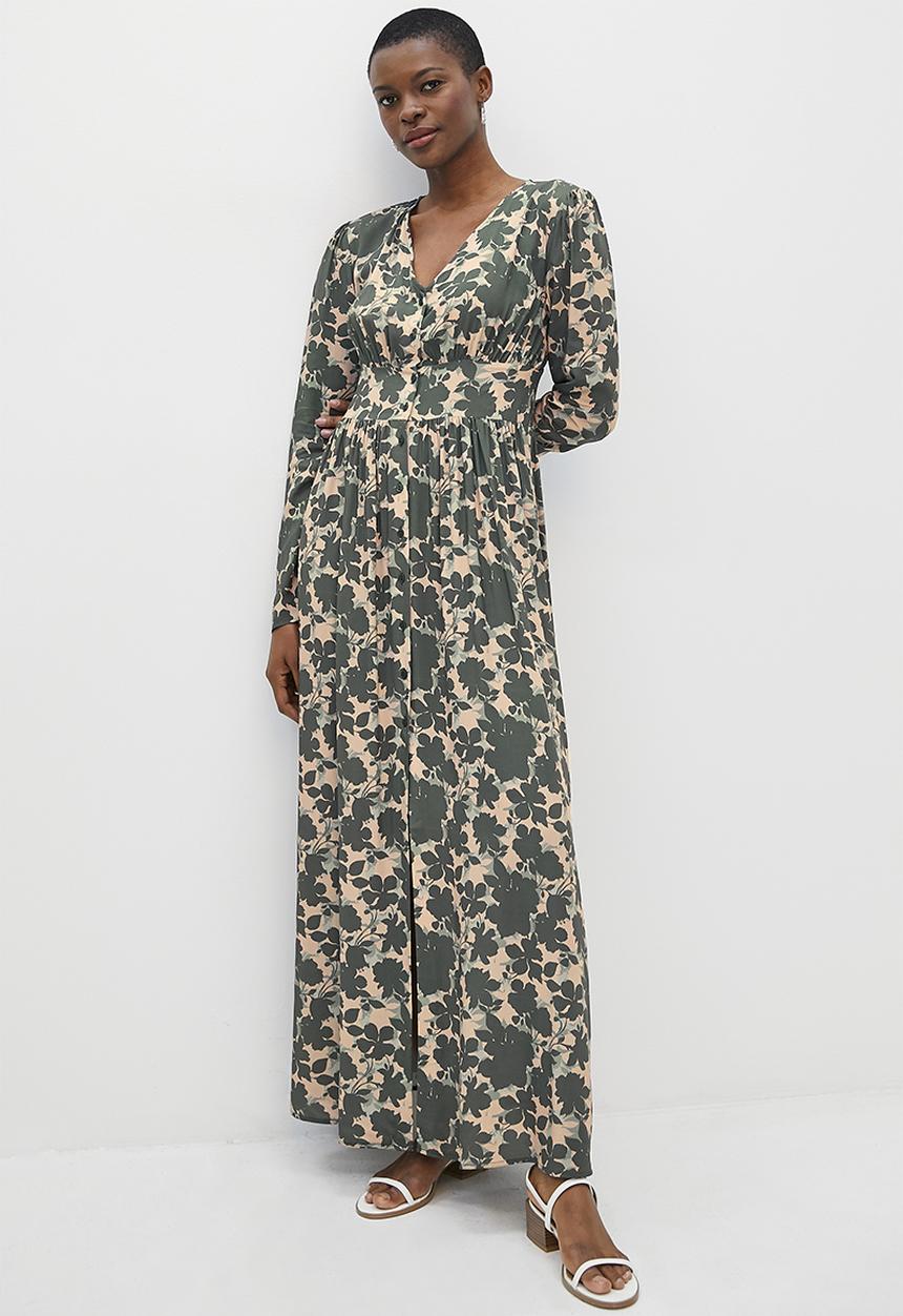 edit - Boho V-neck button down maxi - pink sage floral