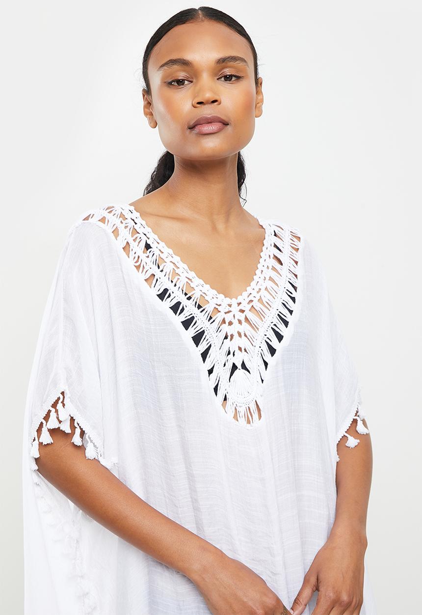 dailyfriday - Fringe low back kaftan - white