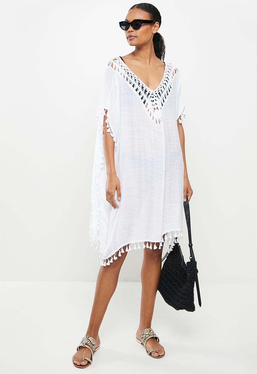 dailyfriday - Fringe low back kaftan - white