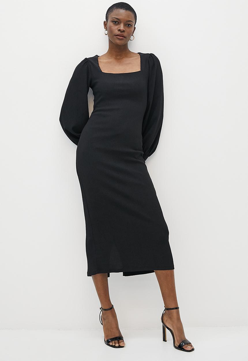 MILLA - Square neck midi bodycon dress - black