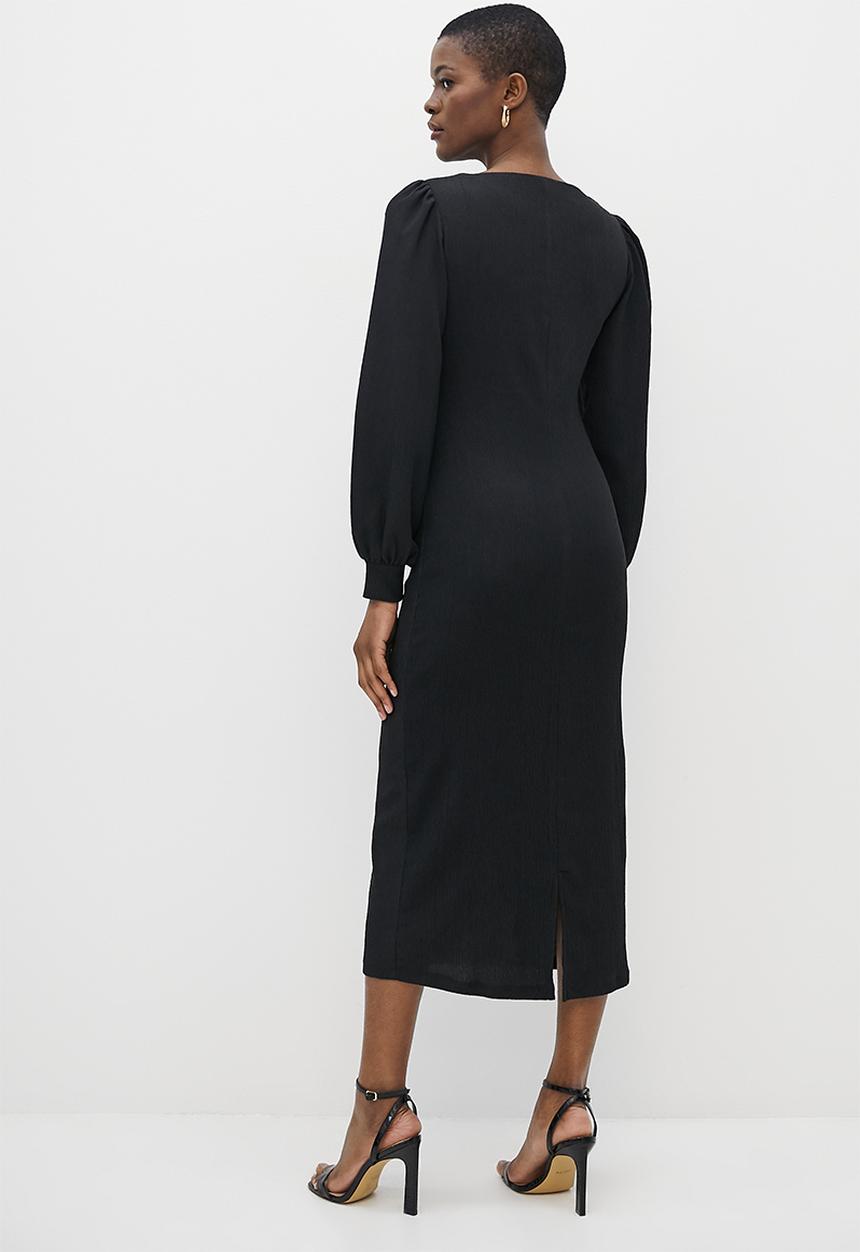 MILLA - Square neck midi bodycon dress - black