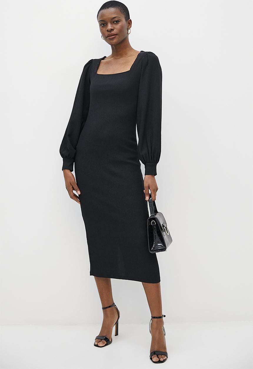 MILLA - Square neck midi bodycon dress - black