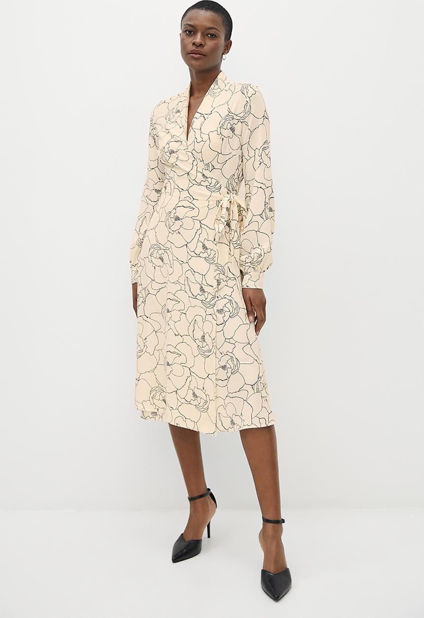 MILLA - Printed wrap midi dress - neutral & black