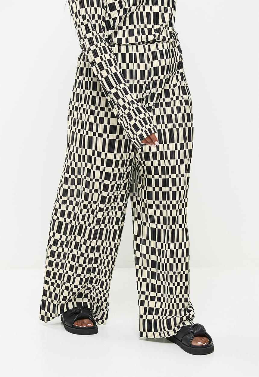 Me&B - Plus plisse with digital print trousers - stone & black 