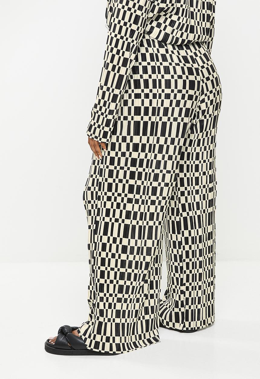 Me&B - Plus plisse with digital print trousers - stone & black 