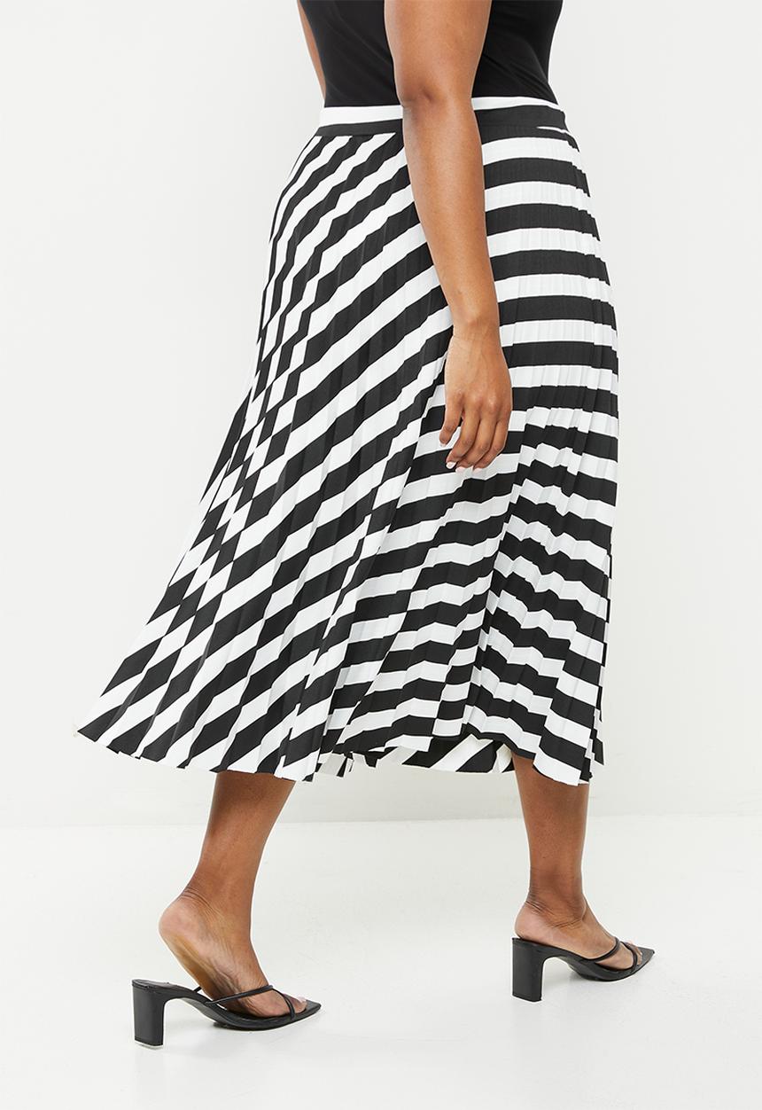 Me&B - Plus elasticated sunray pleated skirt - black & white