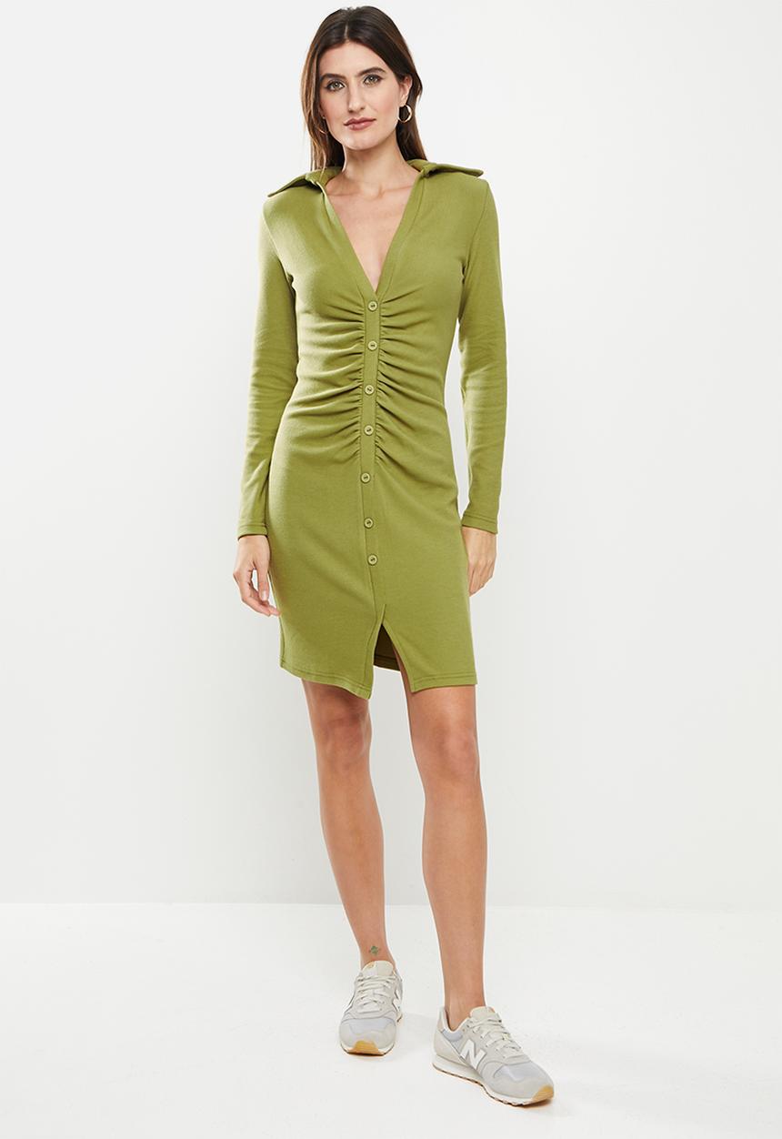Me&B - Fine ribbed dress - sage