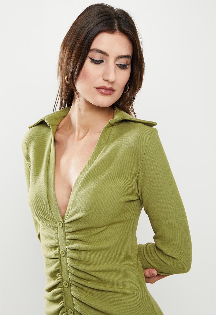 Me&B - Fine ribbed dress - sage