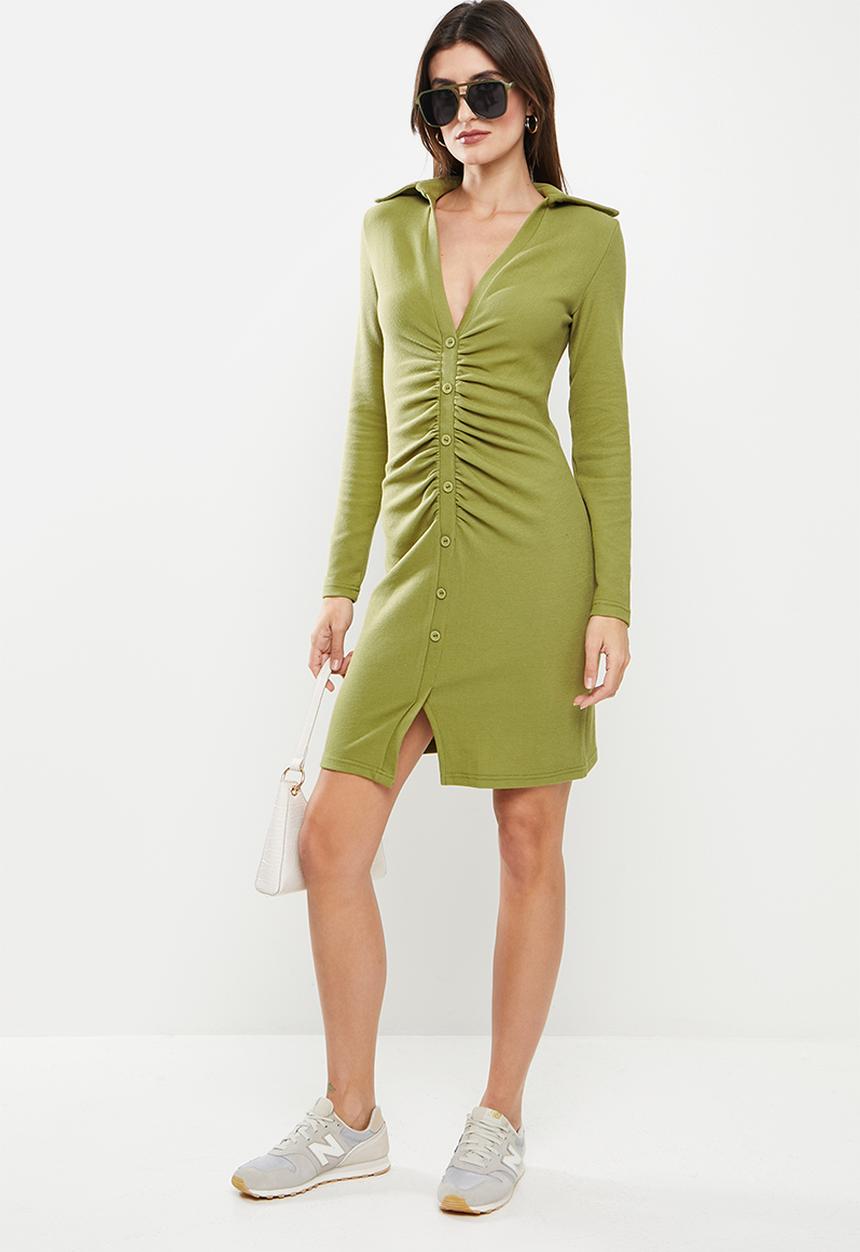 Me&B - Fine ribbed dress - sage