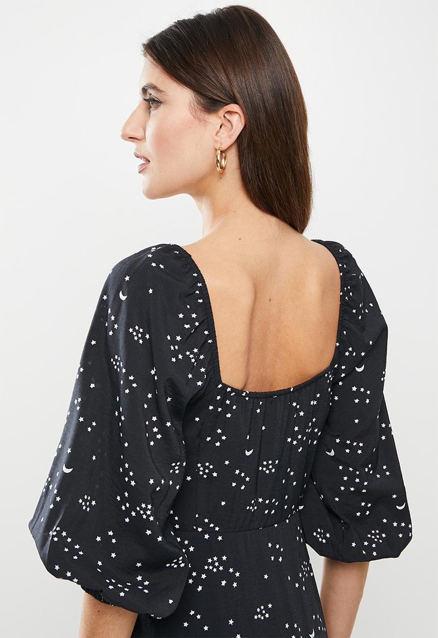 Me&B - Star and moon bodice tea dress - black