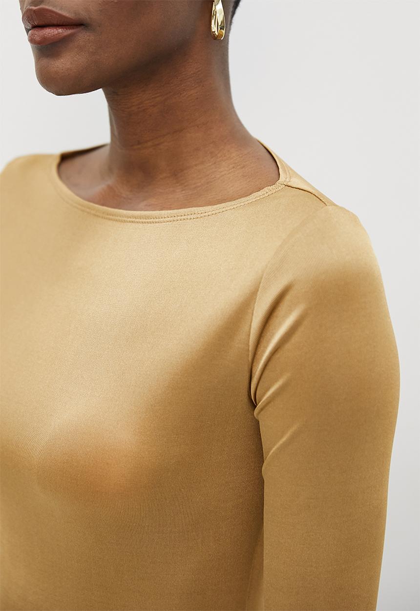 MILLA - Slinky rib slash neck top - camel