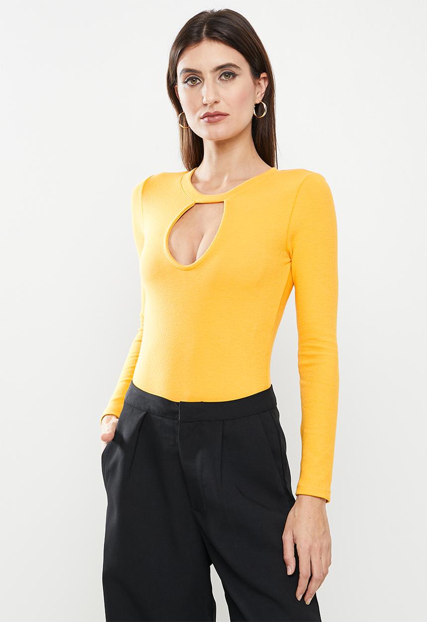 Me&B - Ribbed long sleeve bodysuit - mustard