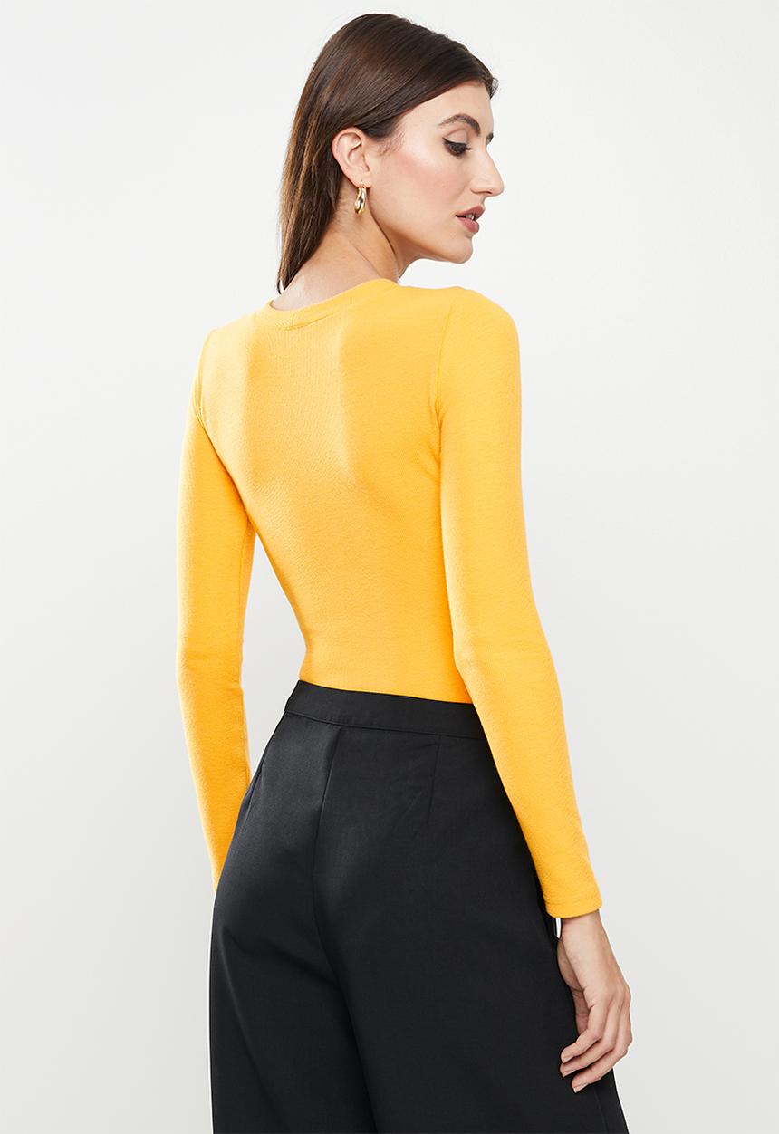 Me&B - Ribbed long sleeve bodysuit - mustard