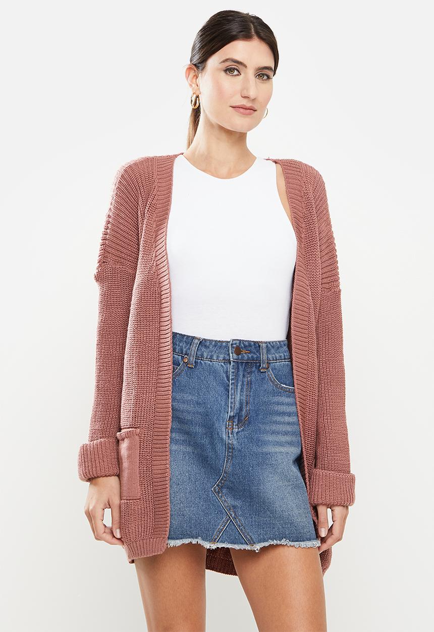Trendyol - Oversize long knitwear cardigan  - dried rose