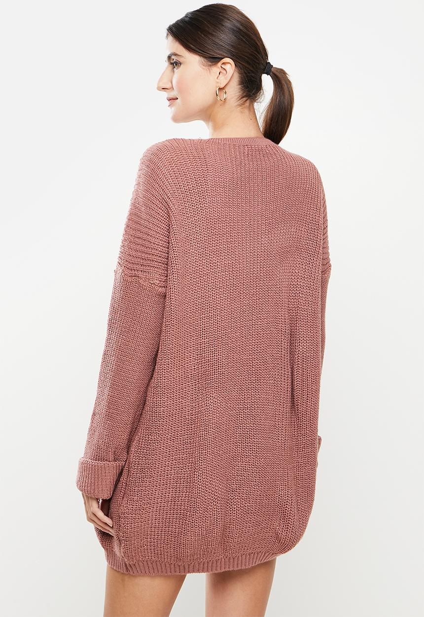 Trendyol - Oversize long knitwear cardigan  - dried rose