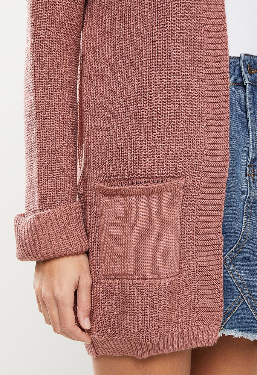 Trendyol - Oversize long knitwear cardigan  - dried rose