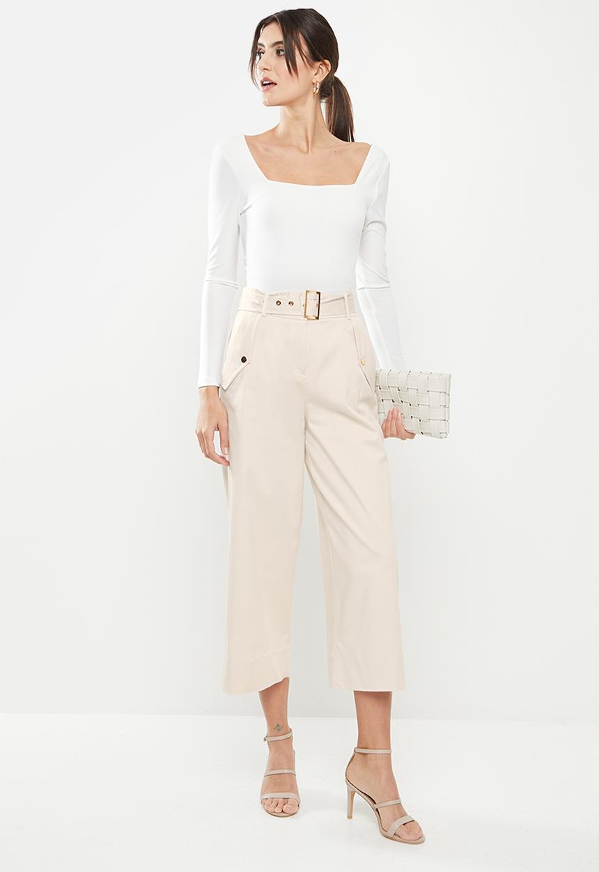 Koton - Medium rise pocket detailed belted trousers - beige