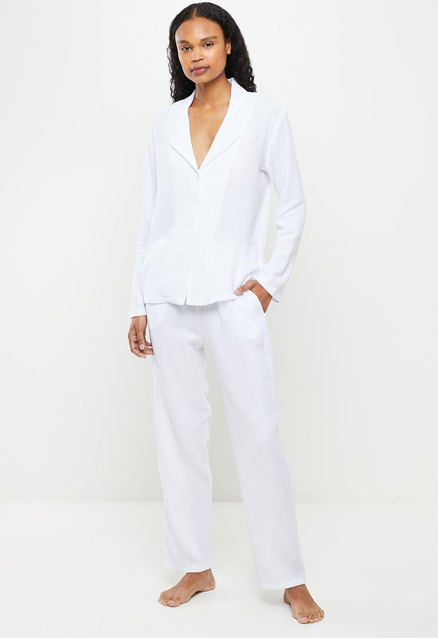 Superbalist - 100% Cotton sleep shirt & pants - white