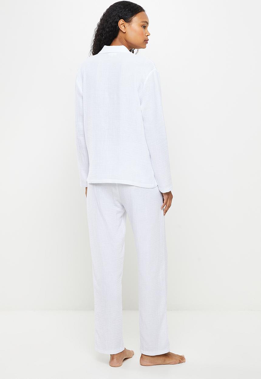 Superbalist - 100% Cotton sleep shirt & pants - white