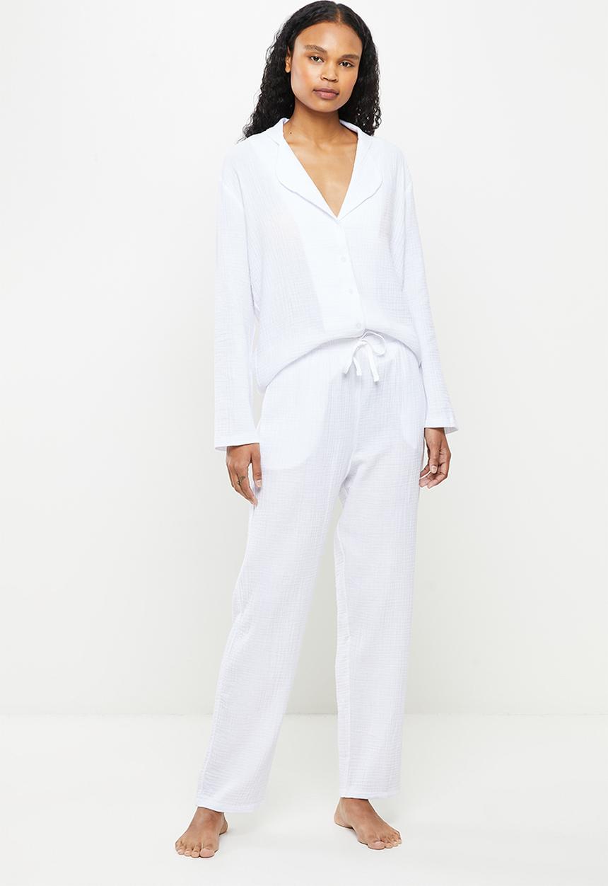 Superbalist - 100% Cotton sleep shirt & pants - white